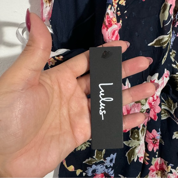 NWT Lulu's Bouquet of‎ Blooms Navy Floral PrintClip Dot Mini Dress Size Large - Picture 10 of 14